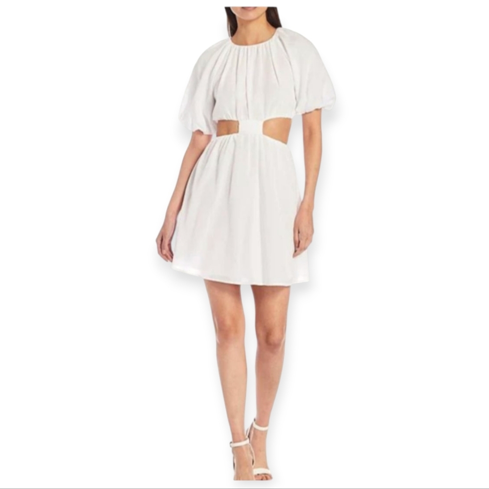 GIANNI BINI FEBE PUFF SLEEVE CUT-OUT DRESS, WHITE 8